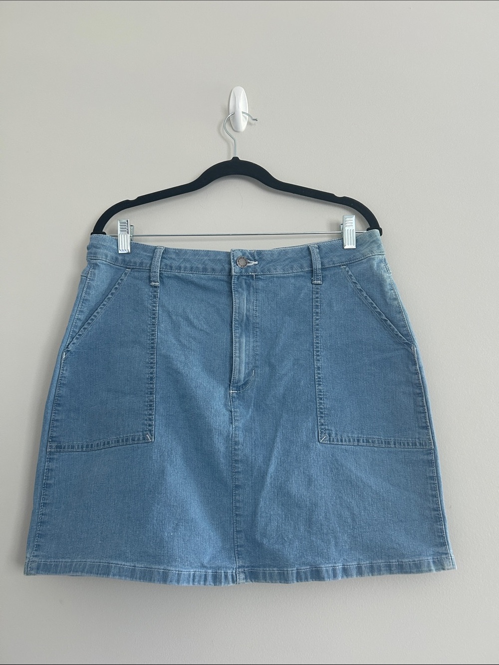 Dickies Light Blue Denim Mini Skirt with Front Patch Pockets